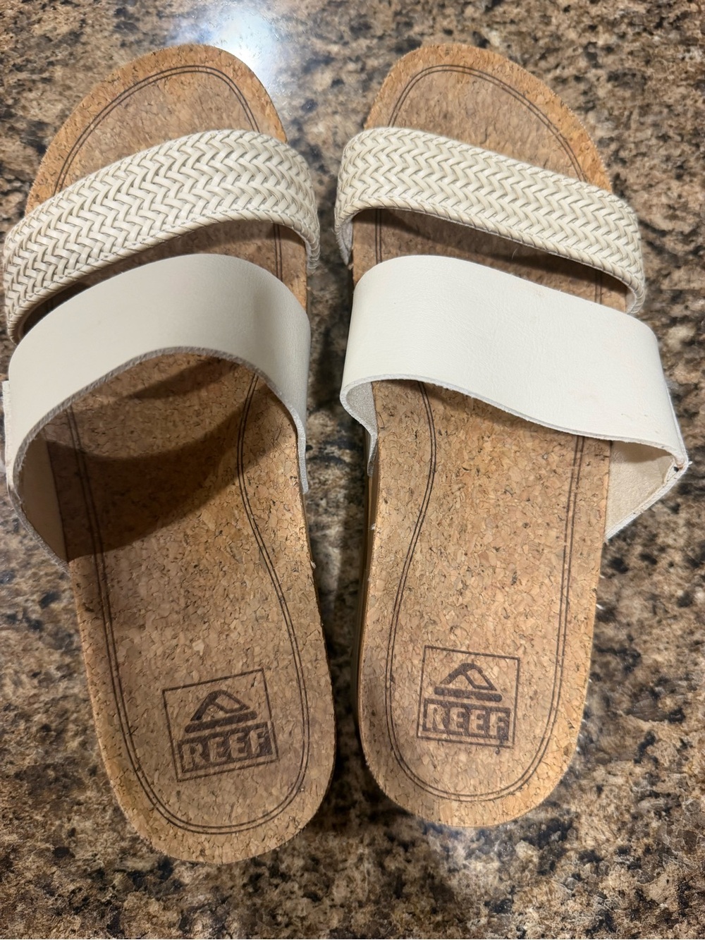 Reef Women’s White Dual-Strap Cork Slide Sandals